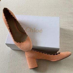 Peach suede Chloe pumps